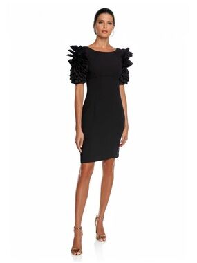 Elegant Black Dress with Sculpted Ruffle Sleeves
